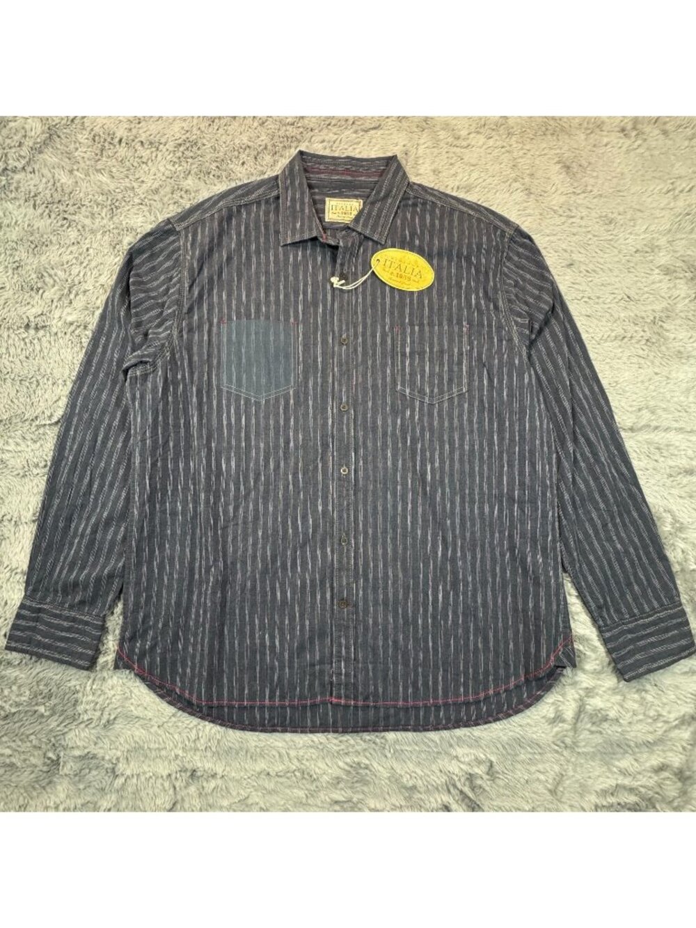 Vintage Italia Button-Up Shirt Men's XXL Blue Striped Cotton Western Workwear